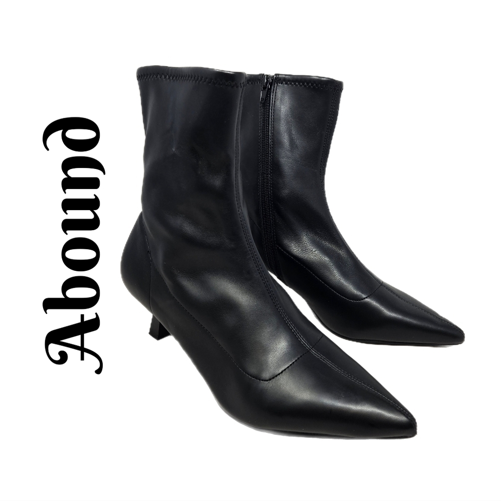 Abound Womens Ankle Boots Sz 8.5M Aberinn Black Faux Leather Kitten Heel Classic